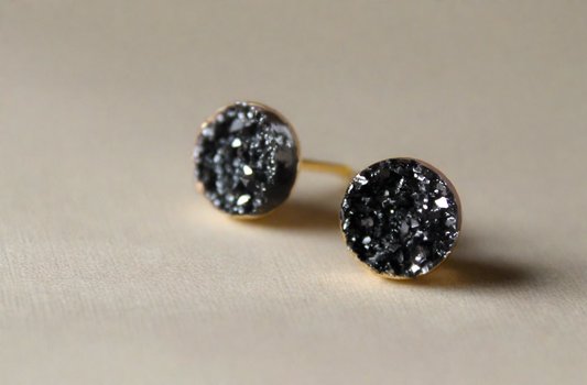 Black or Bismuth-colored Shiny Circle or Tear Drop Studs (You Choose!)